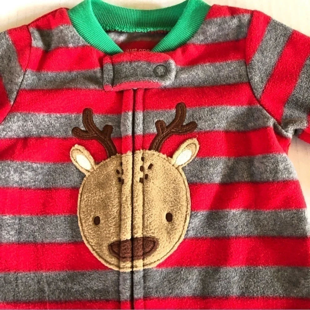 Carter’s Just One You Baby Boys' Reindeer Striped Fleece Footies Size 3M
